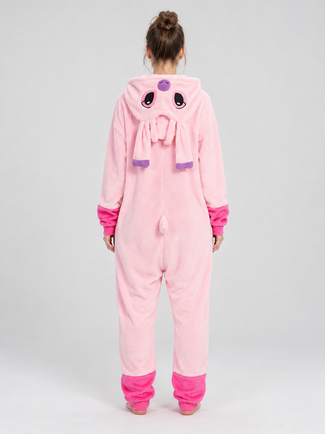 Pink Plush Flannel Hooded Jumpsuit Pajama