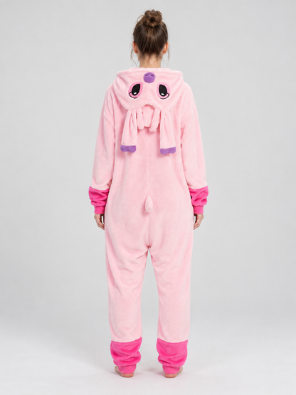 Pink Plush Flannel Hooded Jumpsuit Pajama