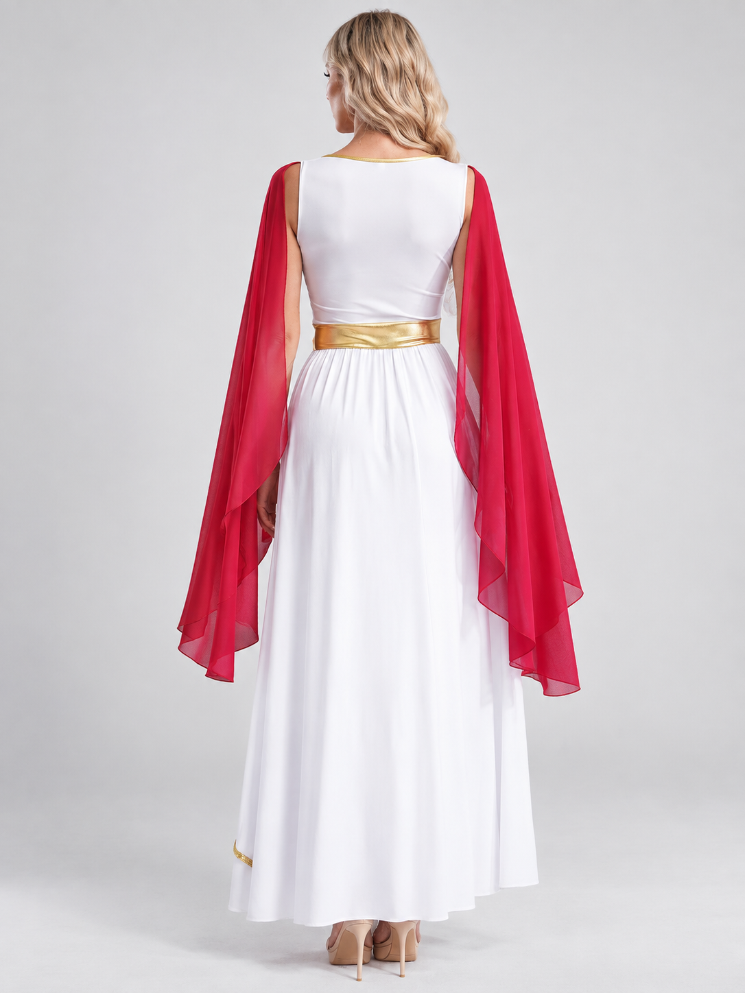 Greco-Roman Style Maxi Dress with Gold Belt