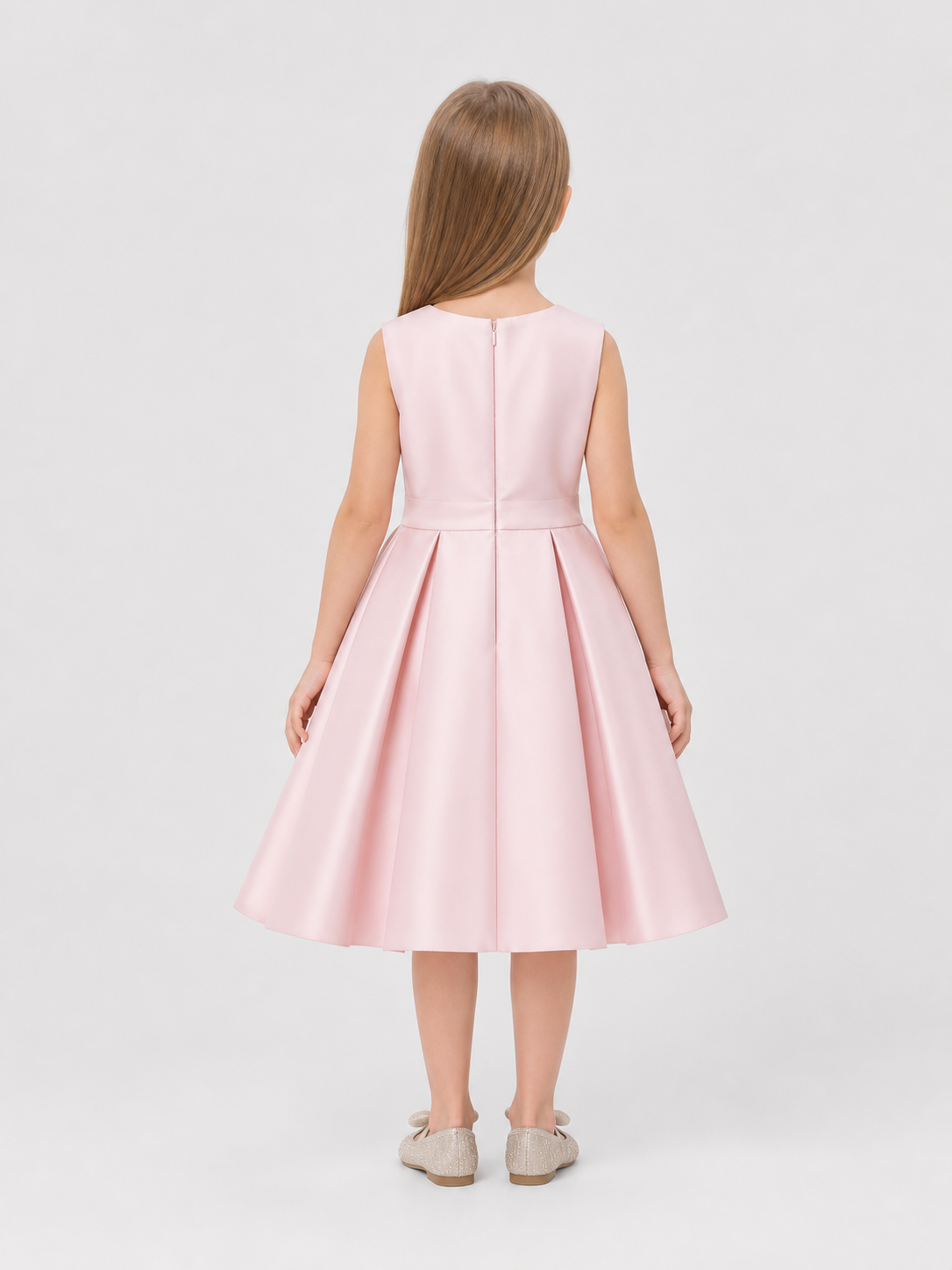 Girls’ Party Midi Dress with Full Skirt and Bow back view