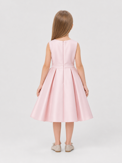 Girls’ Party Midi Dress with Full Skirt and Bow back view