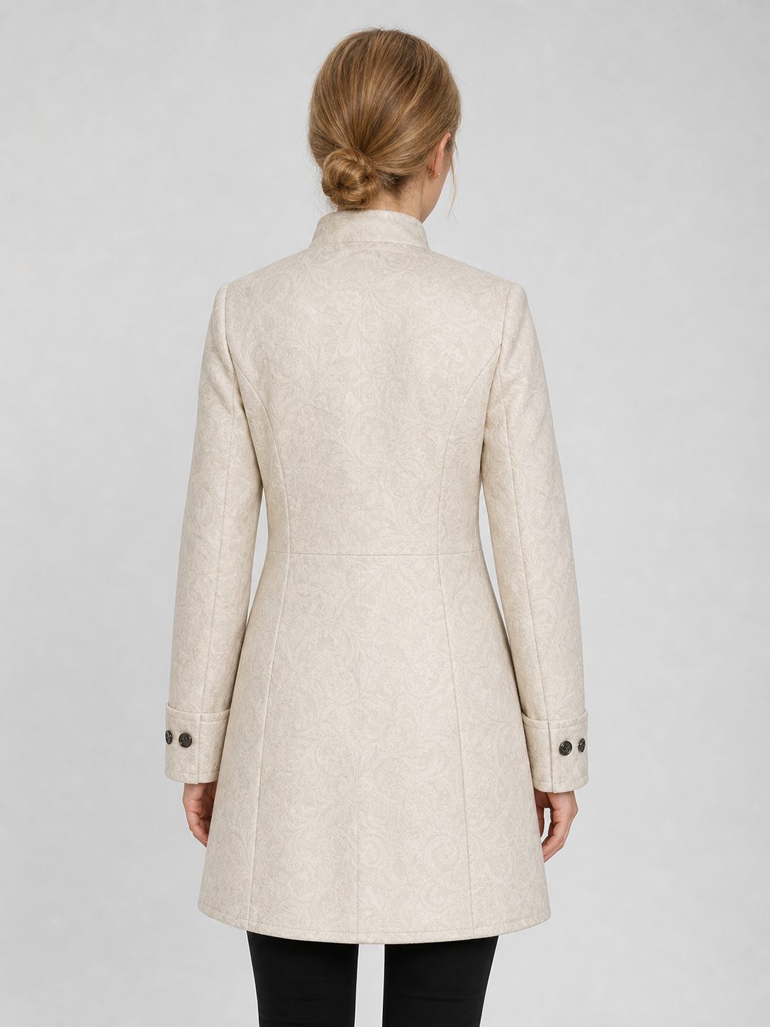 Vintage Jacquard Coat with Stand Collar