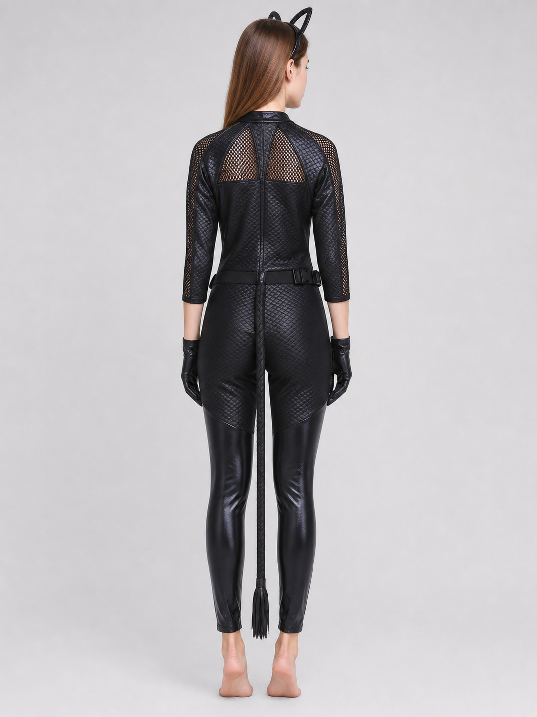 Cat Costume: Black Jumpsuit with Mask and Ears back view
