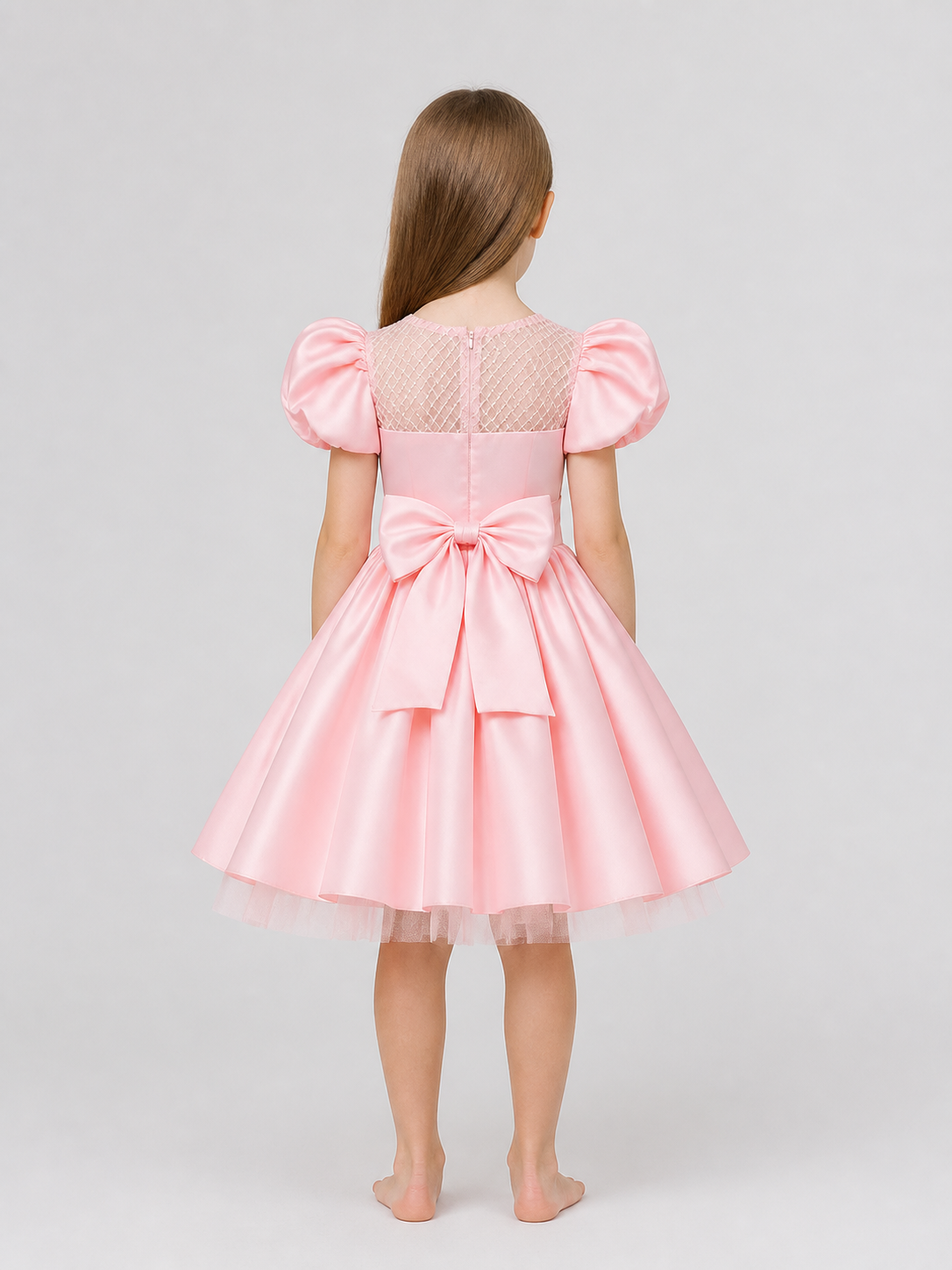 Children's Princess Dress, Full Skirt, Puff Sleeves back view
