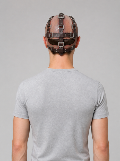 Full-face clown mask for cosplay with straps back view