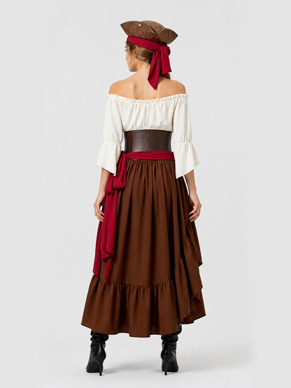 Long Pirate Skirt with Corset Waist and Ruffles back view