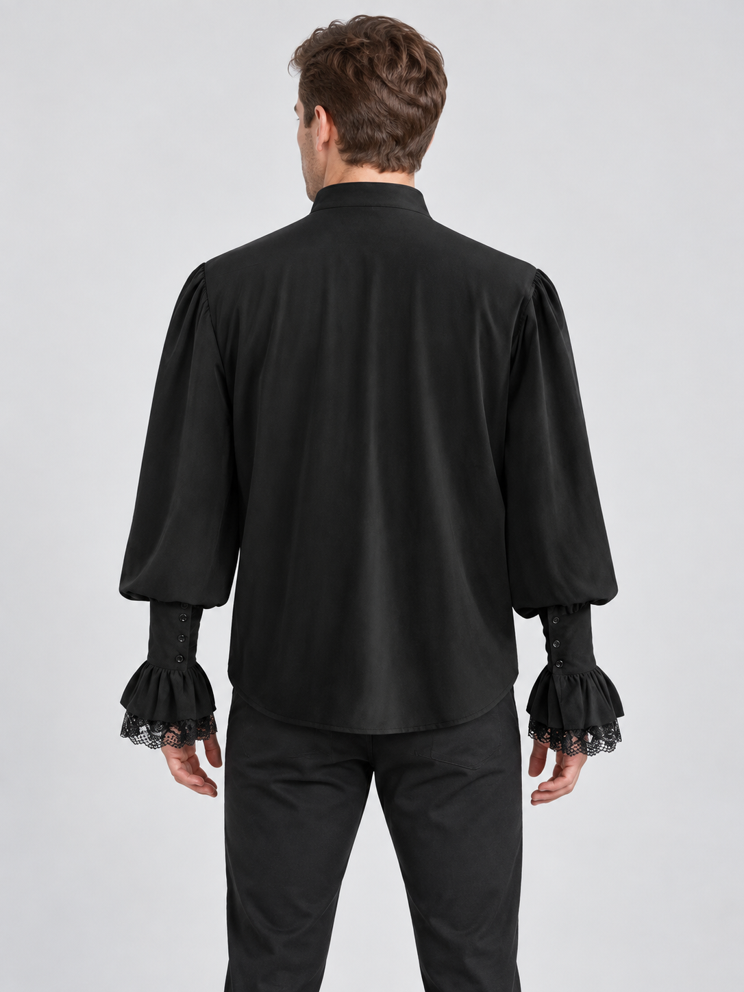 Black Renaissance-Style Shirt with Jabot and Lace