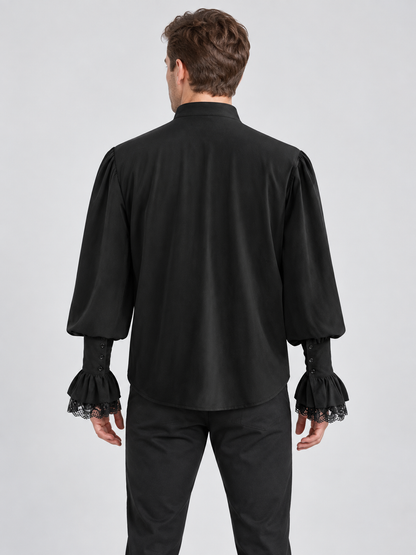 Black Renaissance-Style Shirt with Jabot and Lace
