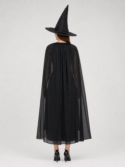 Black Costume Cape with Green Gloves