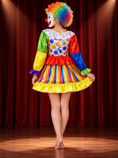 Colorful Clown Costume for Adults: Dress, Wig, Mask