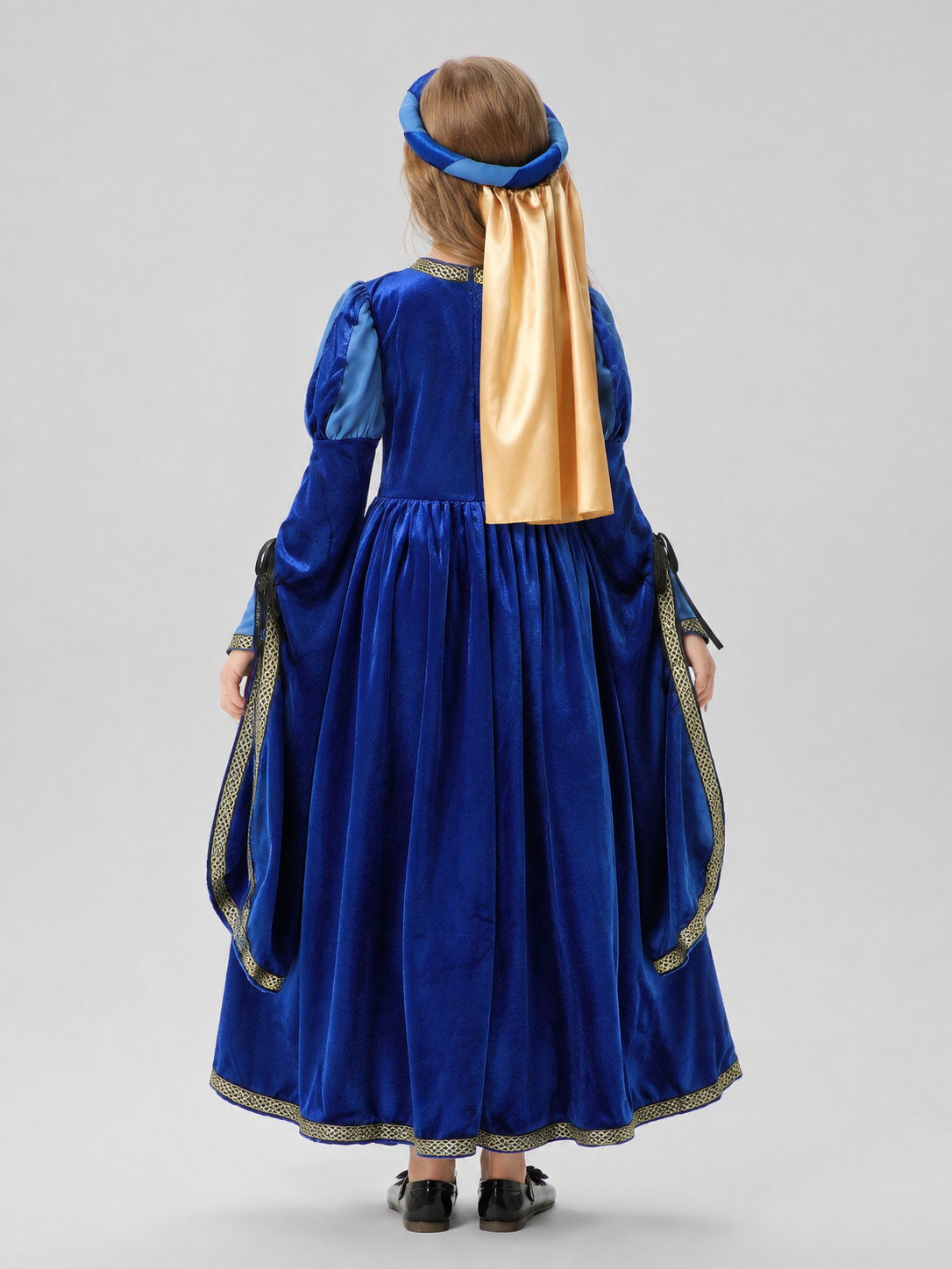 Medieval-Style Carnival Dress with Headwear back view