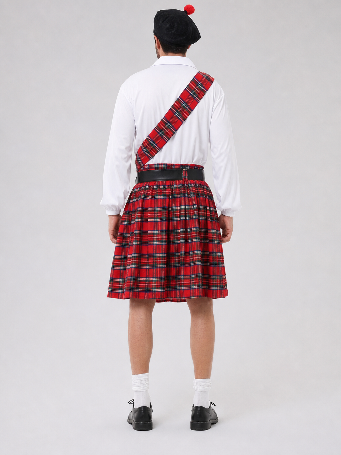 Historical Costume with Plaid Skirt and Cap