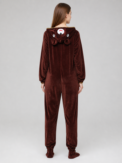 Dark Brown Bear Costume with Hood back view