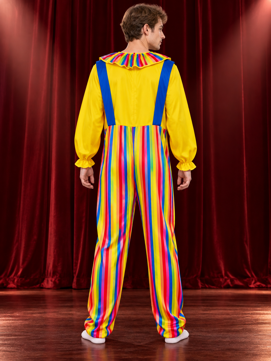 Adult Clown Costume with Suspenders Jumpsuit