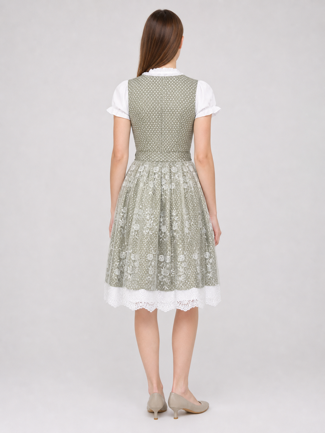 Embroidered and Lace-Trimmed Dirndl Dress for Festivals