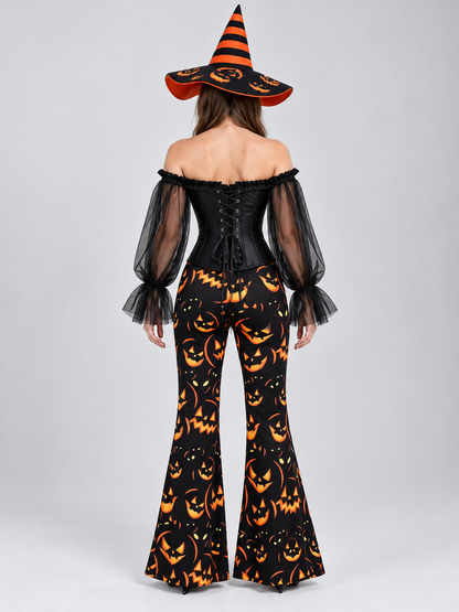 Halloween Witch Costume: Corset, Pants, Hat, Necklace