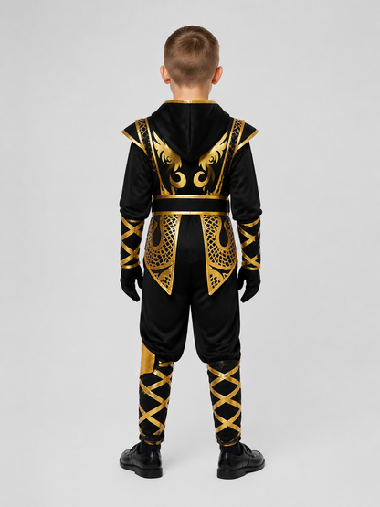 Naruto Black and Gold Ninja Costume with Hood back view