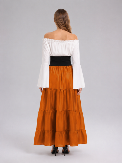 Long Medieval-Style Dress with Corset Belt back view