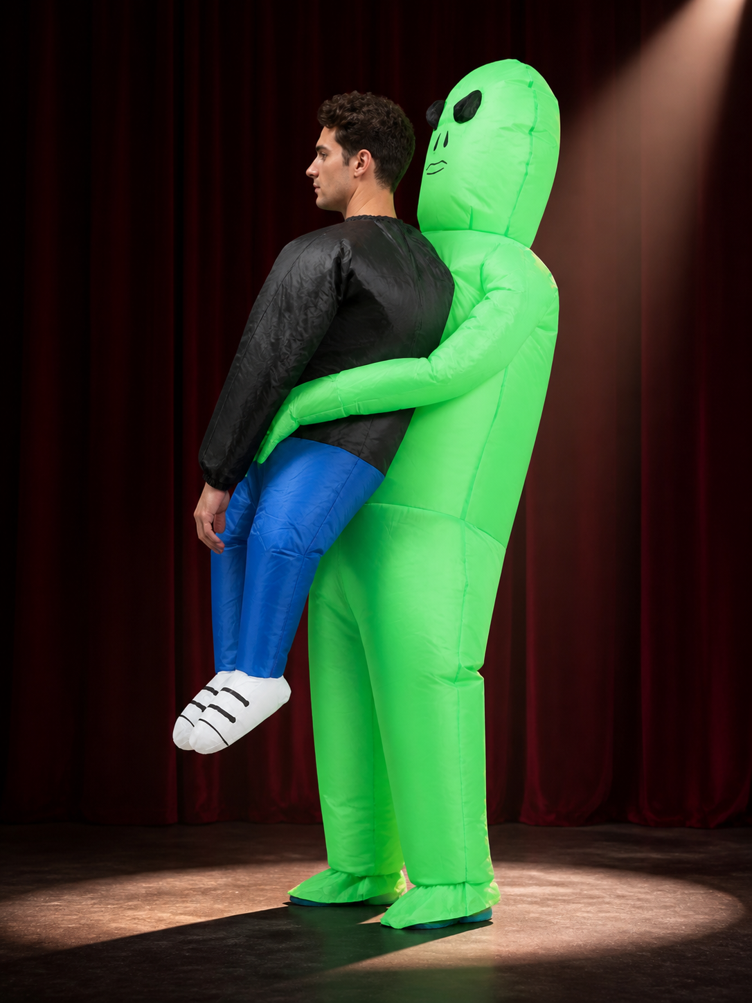 Unisex Inflatable Alien Costume with Long Green Arms, Funny Halloween Christmas back view