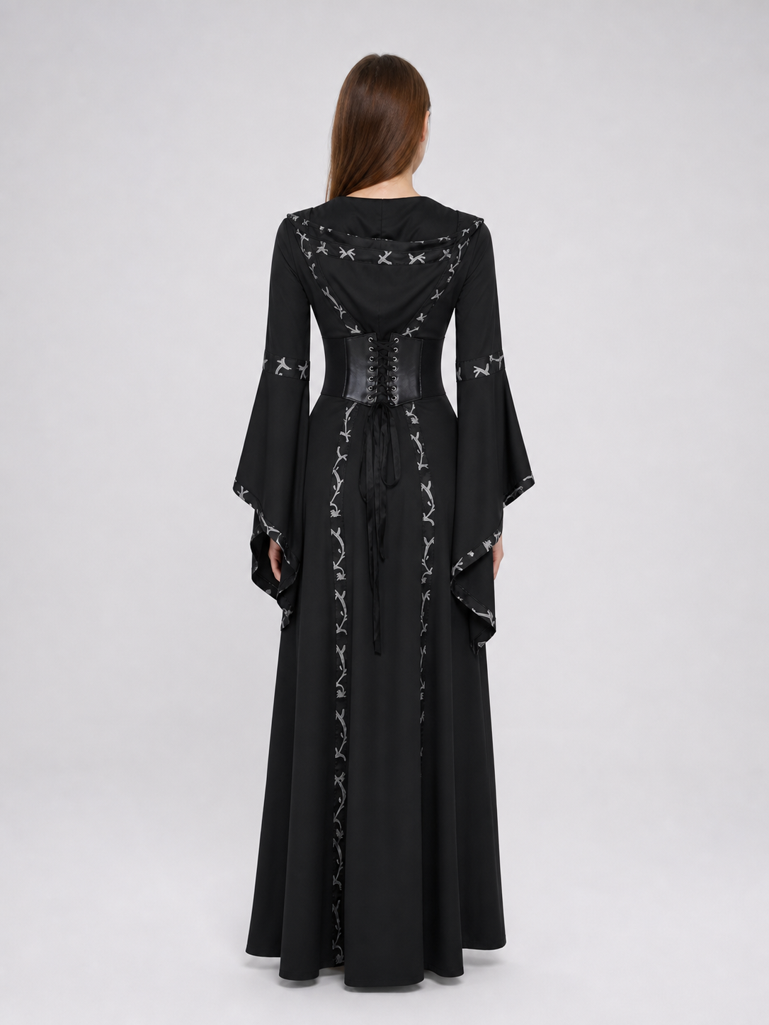 Gothic Long Hooded Dress with Lacing