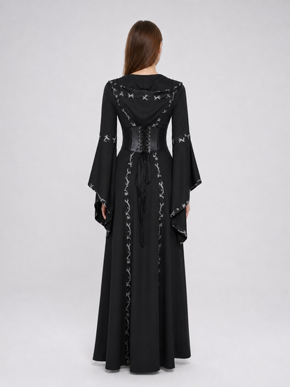 Gothic Long Hooded Dress with Lacing