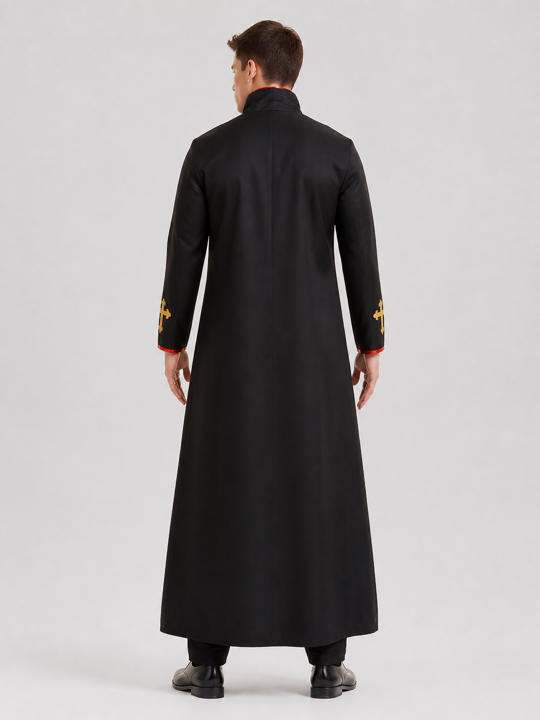 Black Priest's Ritual Robe with Gold Crosses back view