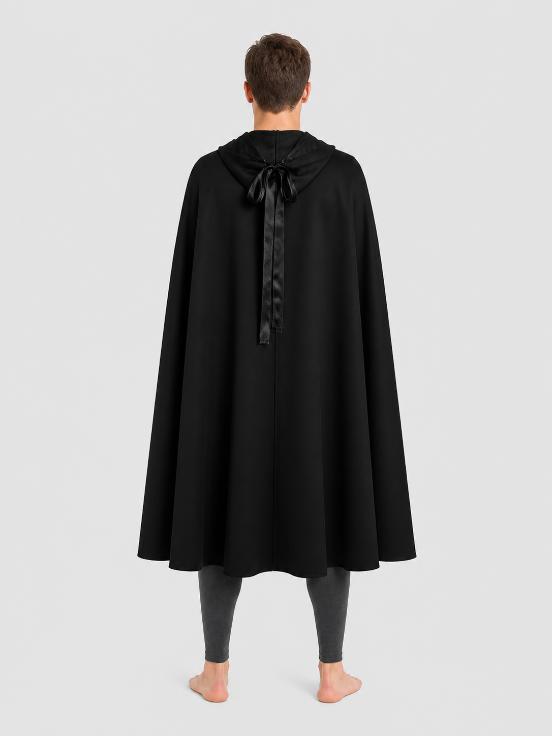 Long Black Hooded Cosplay Cape back view