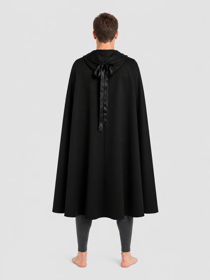 Long Black Hooded Cosplay Cape back view