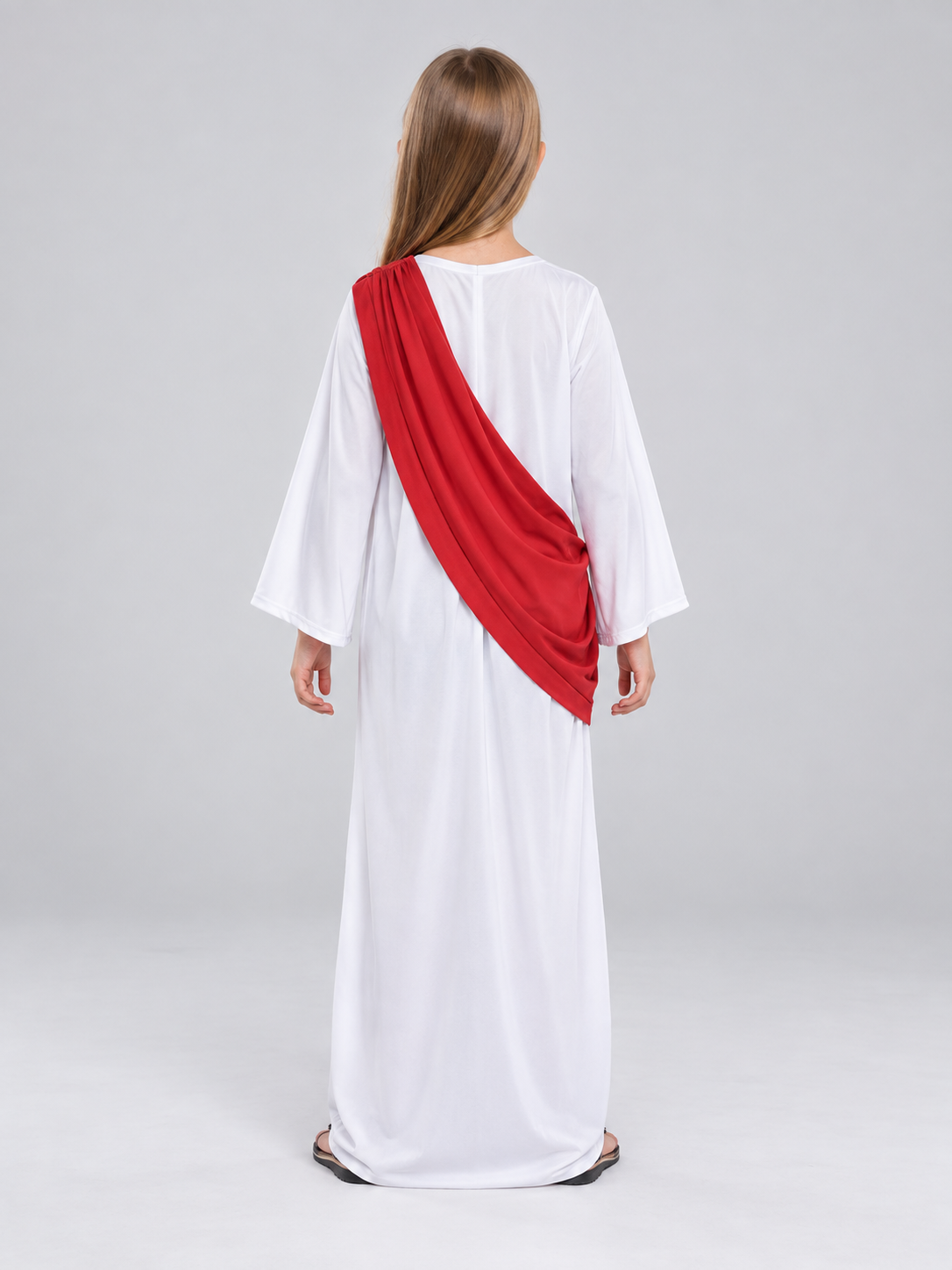 Carnival Costume with White Robe and Red Cape back view