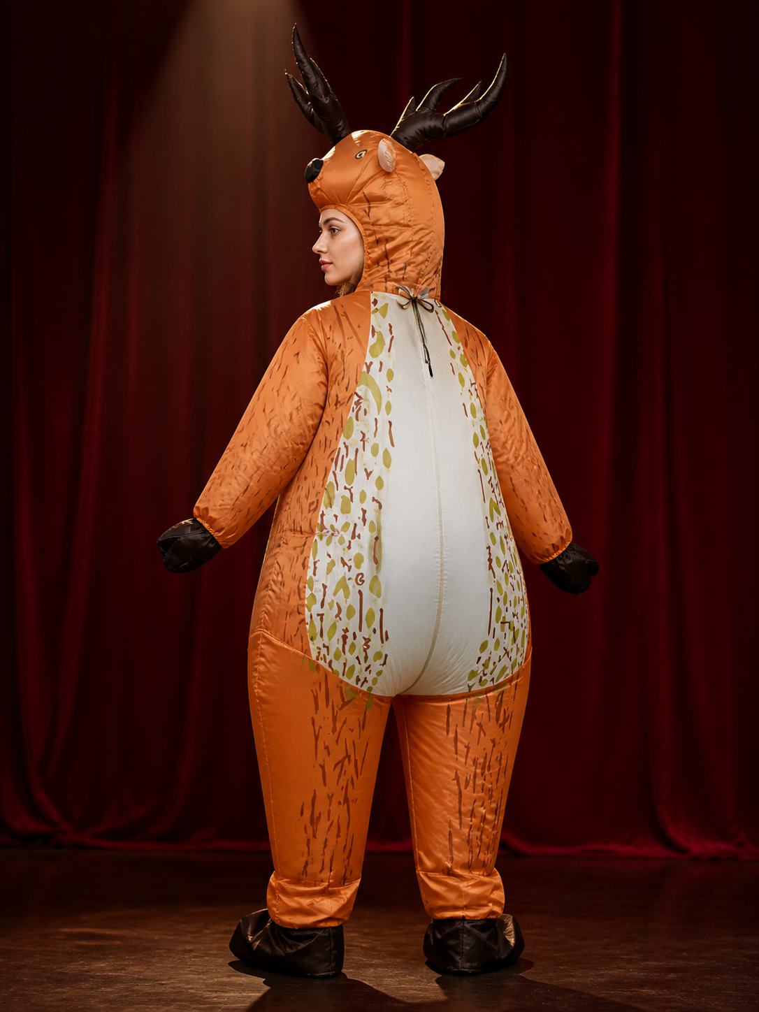 Inflatable Deer Costume, Funny Halloween Outfit with Antlers and Hooves back view