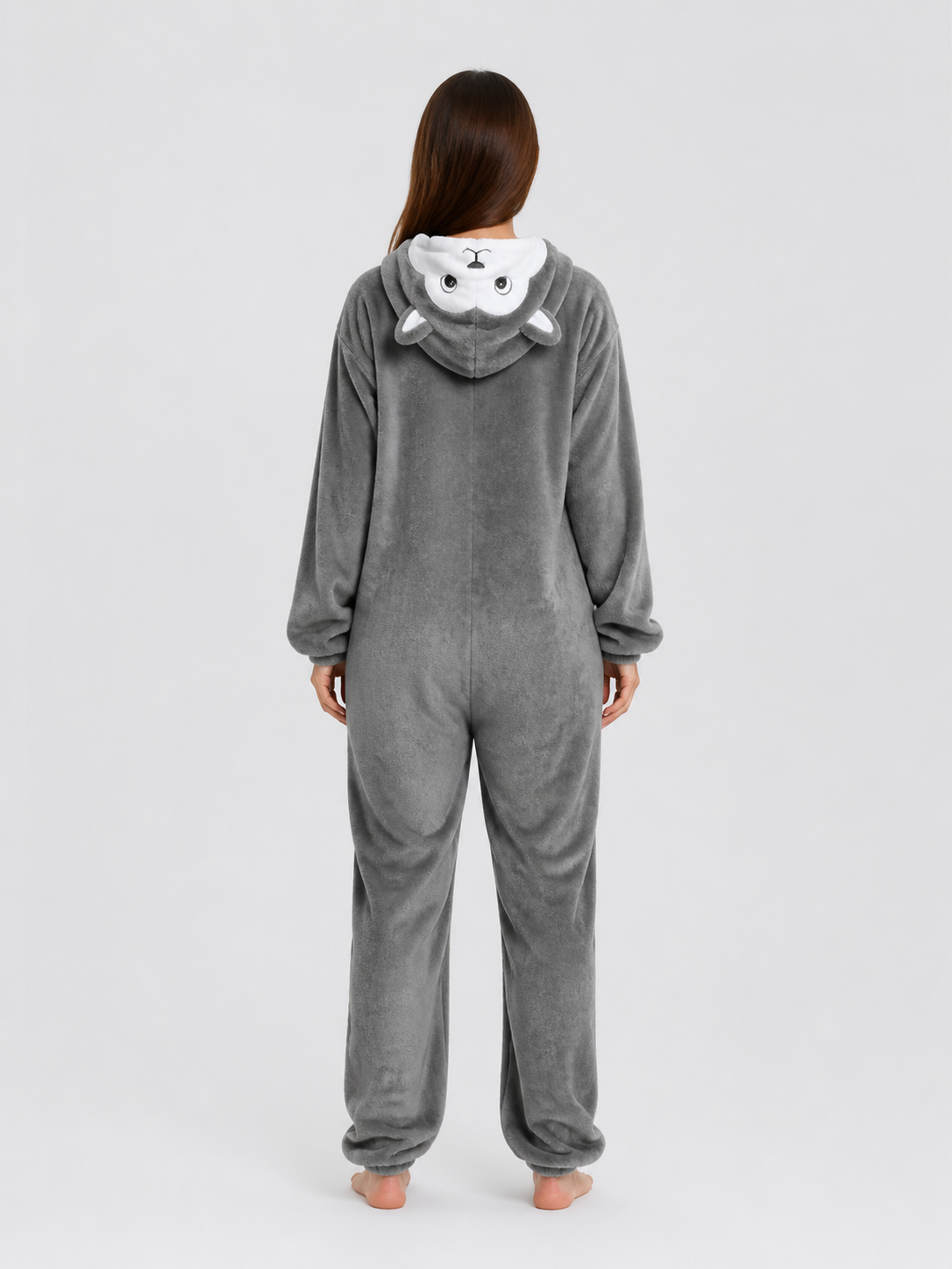 Husky Flannel Hooded Kigurumi Pajama back view