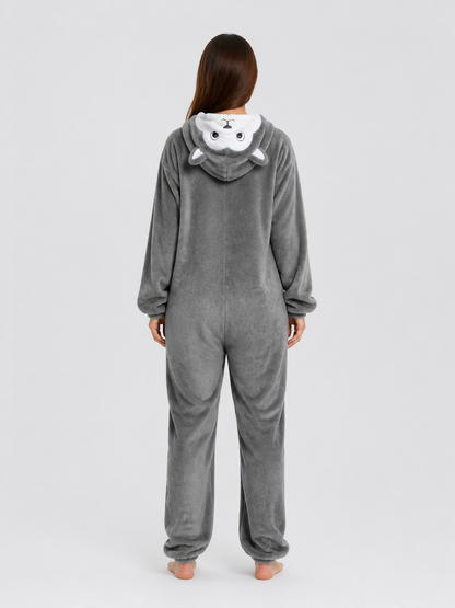 Husky Flannel Hooded Kigurumi Pajama back view