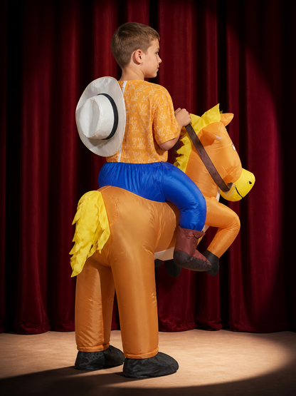Kids Inflatable Horse Costume, Orange Yellow Halloween Party Outfit back view