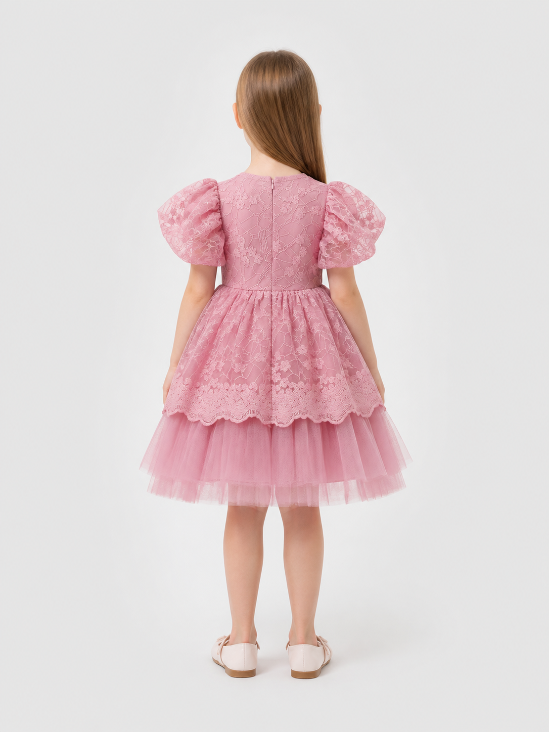 Girls' Princess Dress with Full Skirt and Lace back view