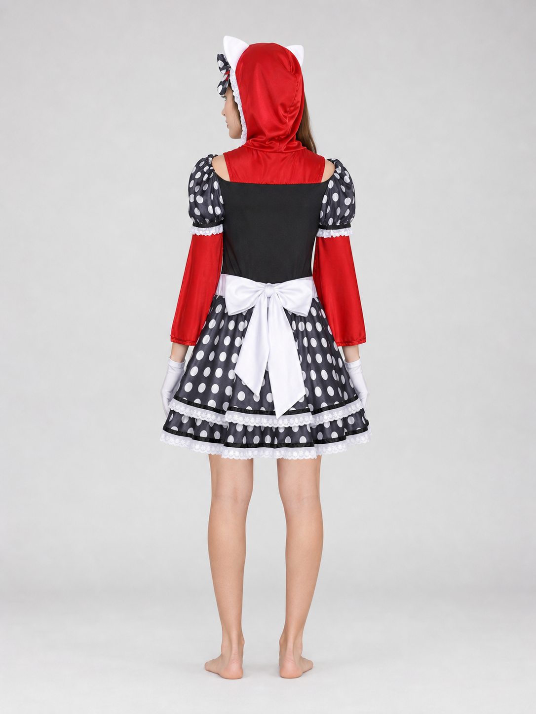 Little Red Riding Hood Dress with Hood and Gloves back view