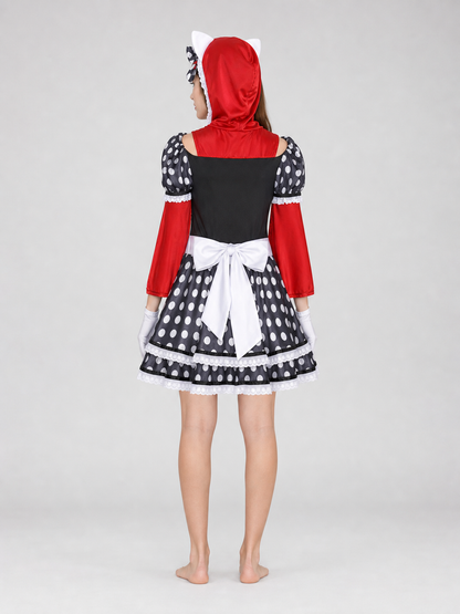 Little Red Riding Hood Dress with Hood and Gloves back view