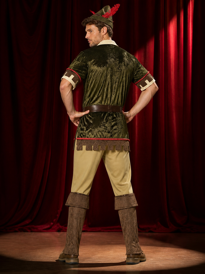 Women's And Men's Robin Hood Costume Set, Medieval Forest Ranger Cosplay Outfit back view