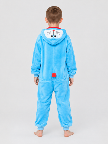 Blue Flannel Hooded Pajama Jumpsuit