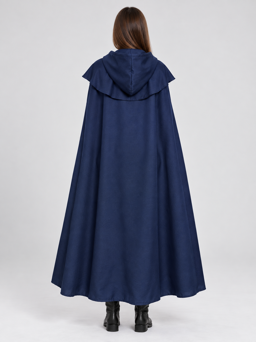 Blue Long Hooded Cloak with Tie Straps