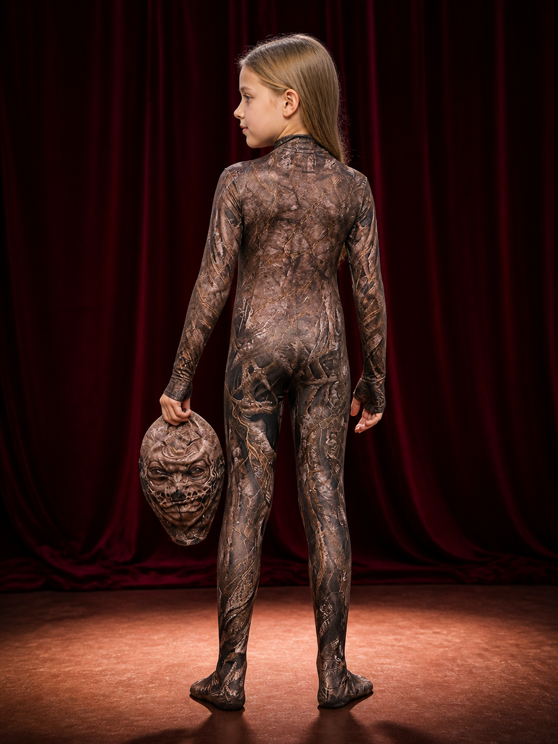 Unisex Alien Monster Bodysuit Costume with Full Face Mask, Brown Halloween One back view