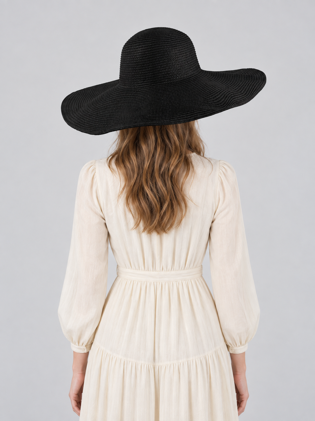 Wide-Brim Black Hat with Wavy Brim