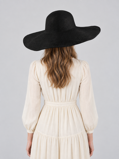 Wide-Brim Black Hat with Wavy Brim