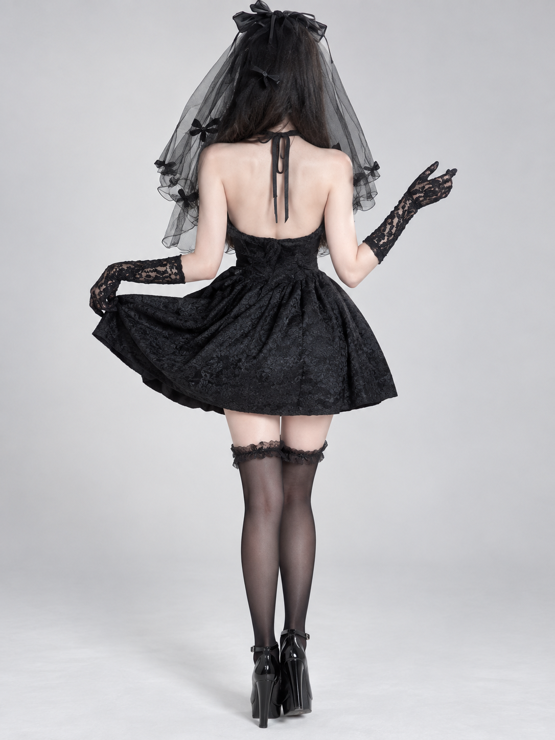 Gothic Lolita Style Dress Black with Lace and Veil