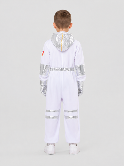 White Children's Astronaut Jumpsuit for Cosplay back view