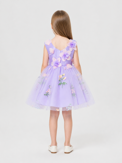 Full-Skirt Dress with Floral Embroidery and Butterflies back view