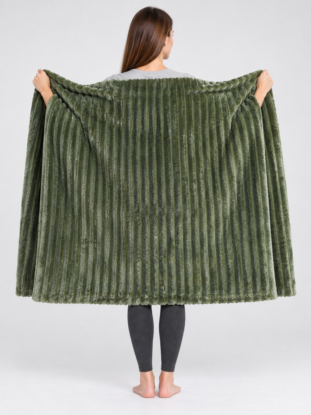 Dark Green Flannel Throw Blanket with Raised Waves
