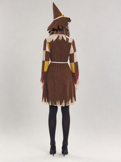 Scarecrow Costume with Patchwork Detailing and Hat