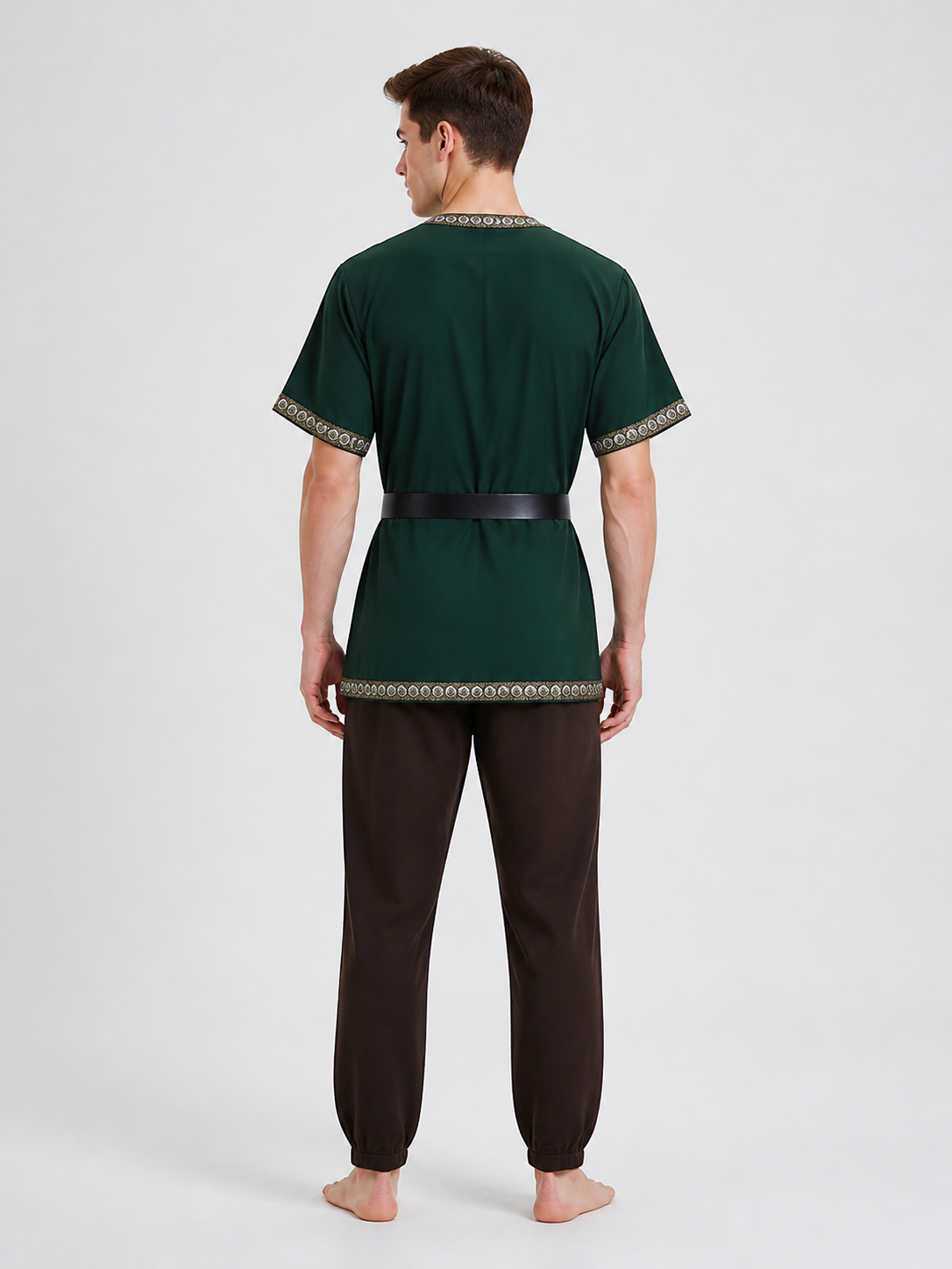 Medieval-Style Shirt with Black Belt, V-Neck