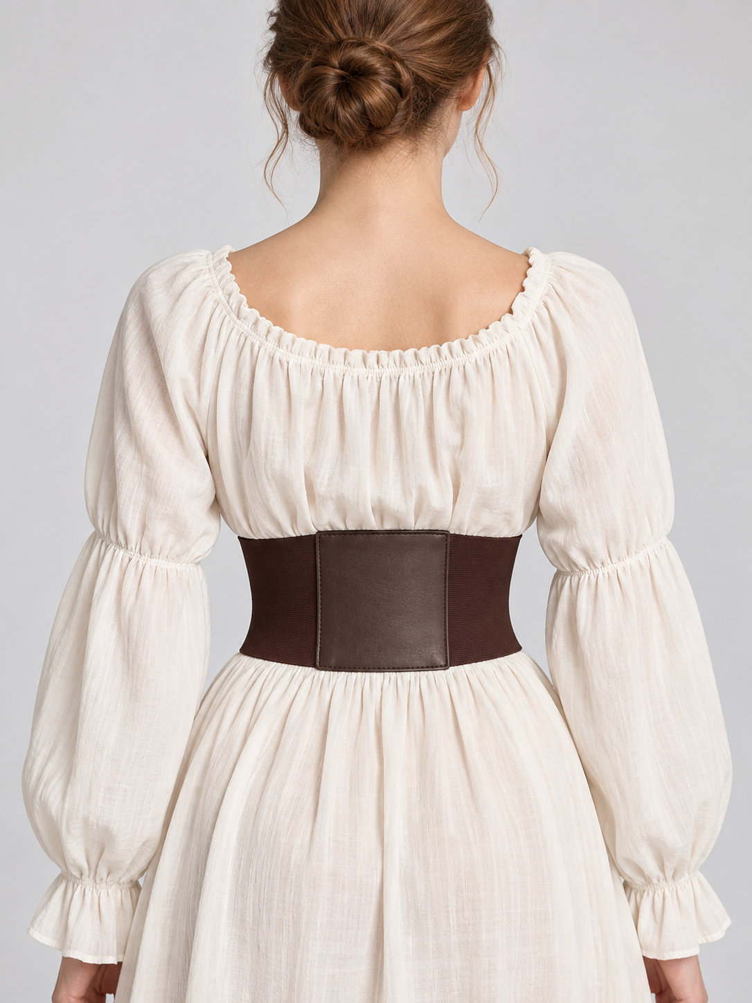 Wide dark brown corset belt with lacing and eyelets