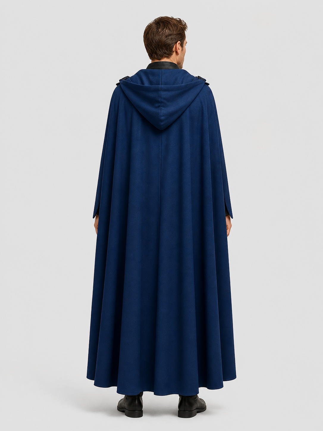 Adult Black Hooded Cloak for Halloween Cosplay back view